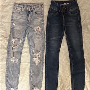 American Eagle Outfitters Light Blue and Dark Blue Skinny Jeans